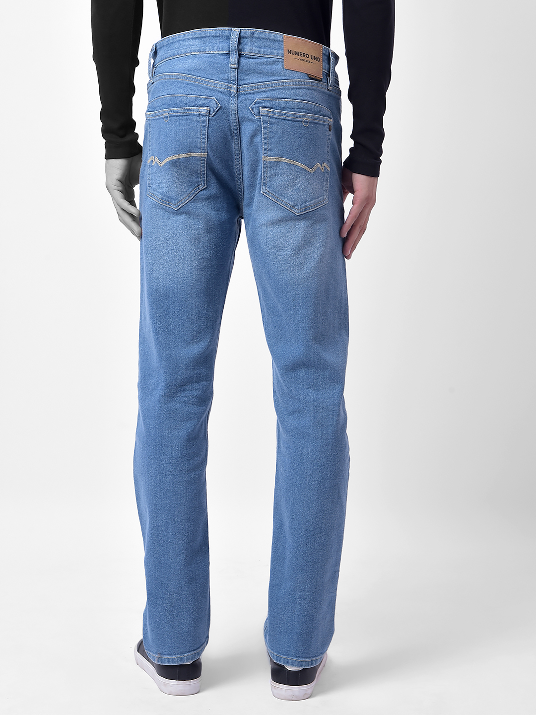Numero Uno Men Light Blue Distressed Sustainable Jeans